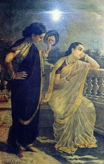 Raja Ravi Varma Ladies in the Moonlight china oil painting image
